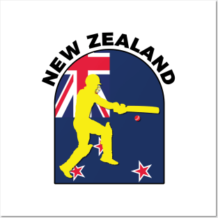 New Zealand Cricket Batsman New Zealand Flag Posters and Art
